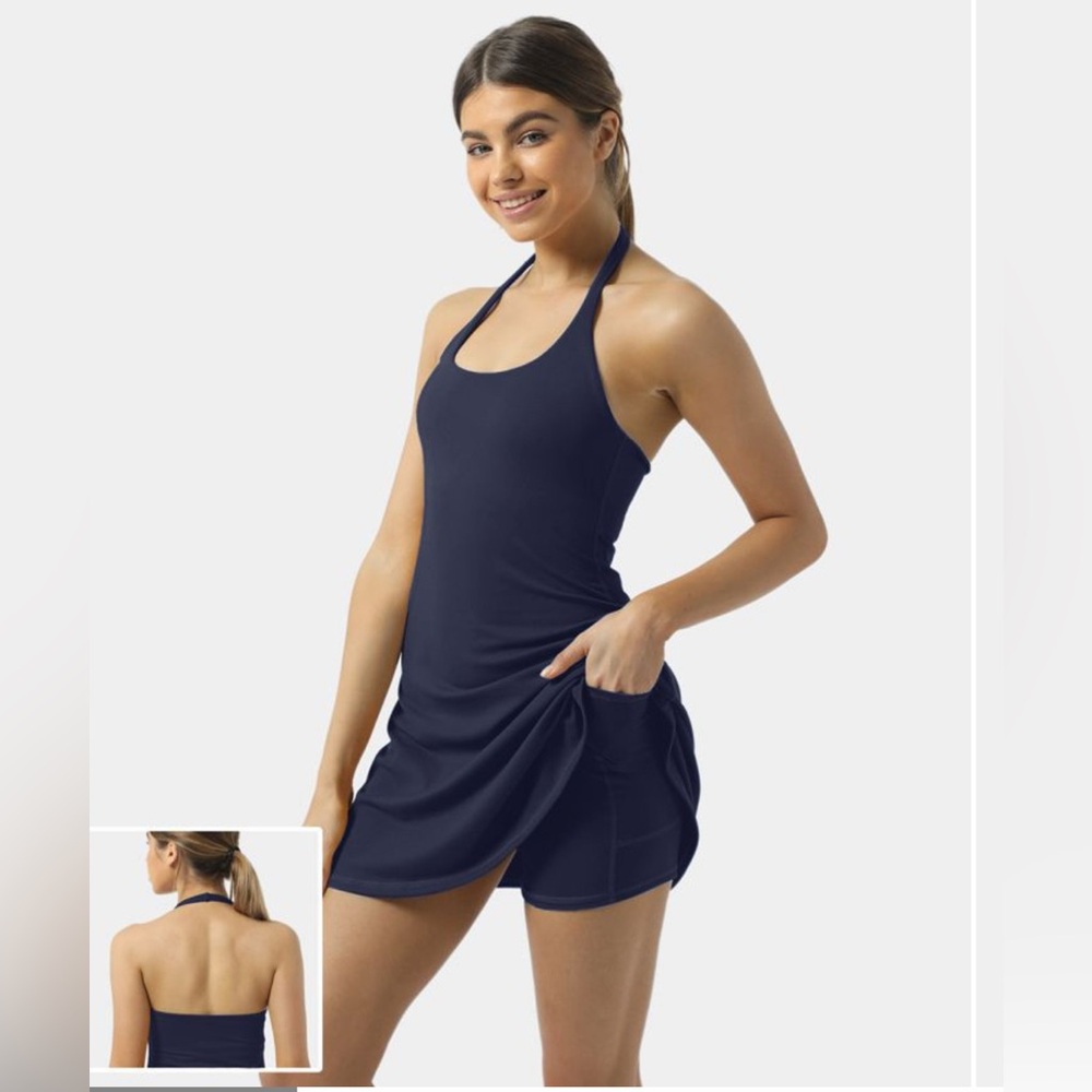 NWT Halara Softlyzero Halter Backless 2-in-1 Pocket Mini Slip Active Dress S
